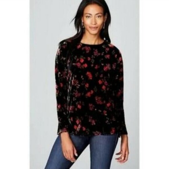 J. Jill Floral Velvet Long Sleeve Stretch Top - Picture 11 of 11